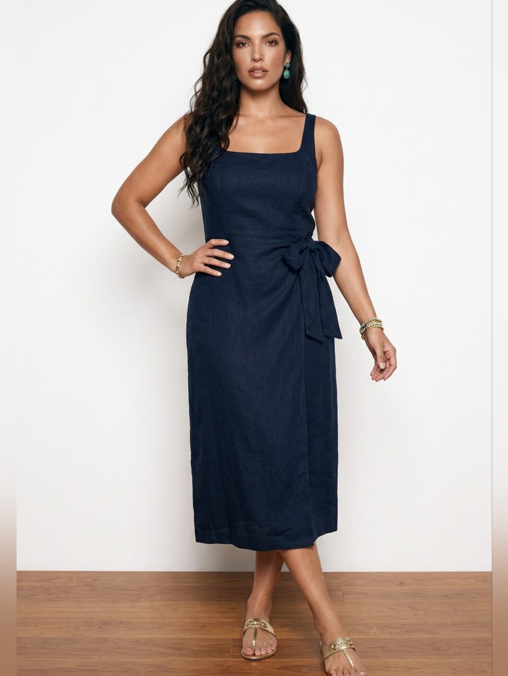 Talbots Navy Petite Sleeveless Linen-Blend Dress